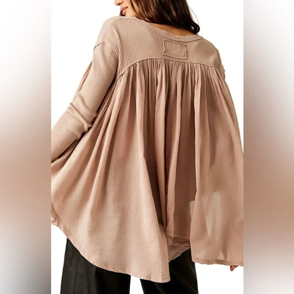 We The Free People Lyrical Tunic Button Front Blouse Flowy Soft Boho Indie Top M - Picture 2 of 11